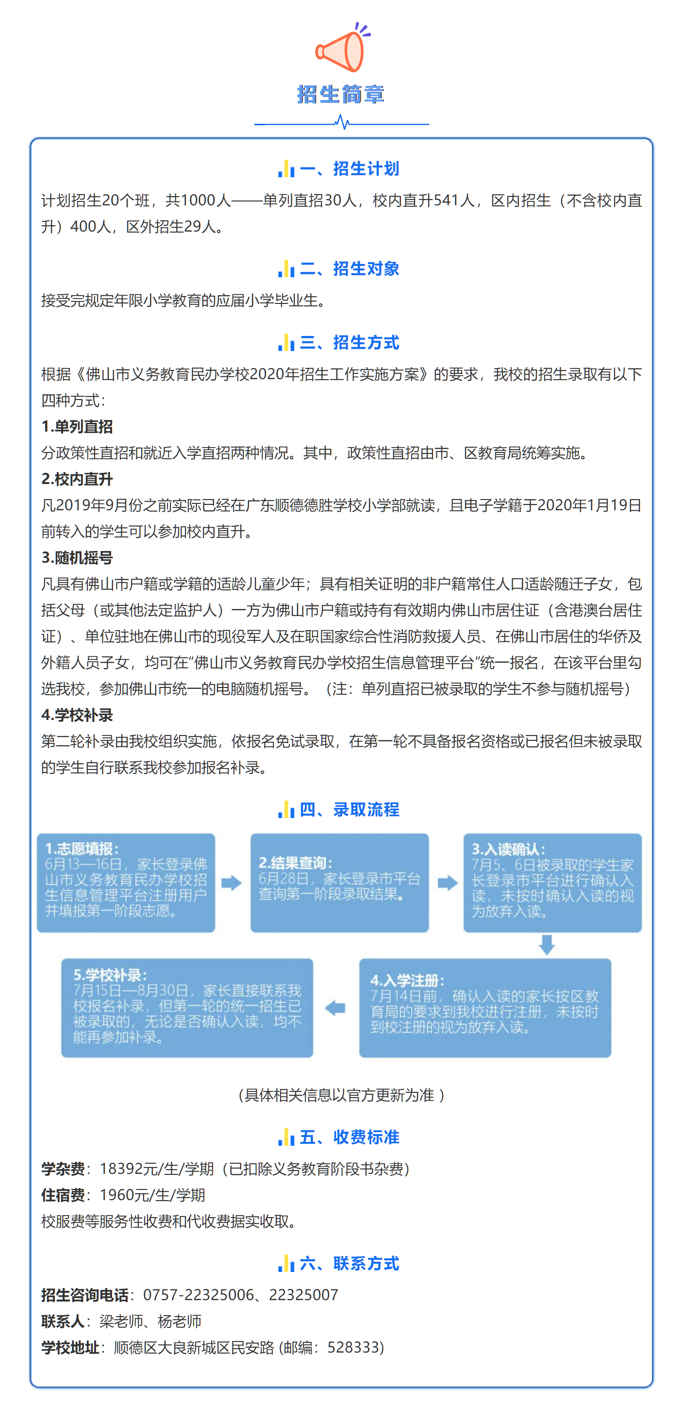 广东顺德德胜学校初中部2020-2021年招生简章